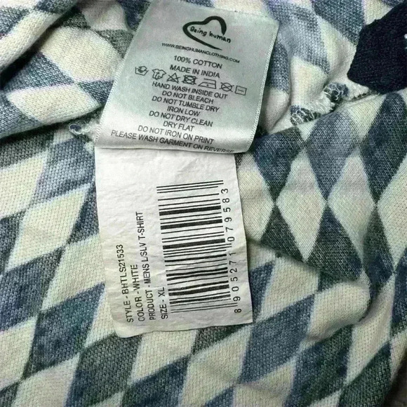 BEING HUMAN Men Geometric Print Round Neck 100% Cotton Longsleeve Shirt XL - Picture 8 of 8